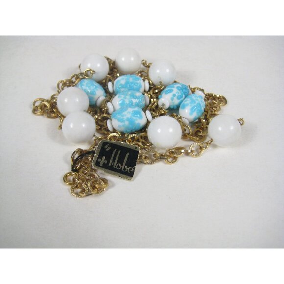 Hobe Vintage Estate Necklace Chain Goldtone 56 Inch Rope Tag Glass Beaded - Picture 12 of 16